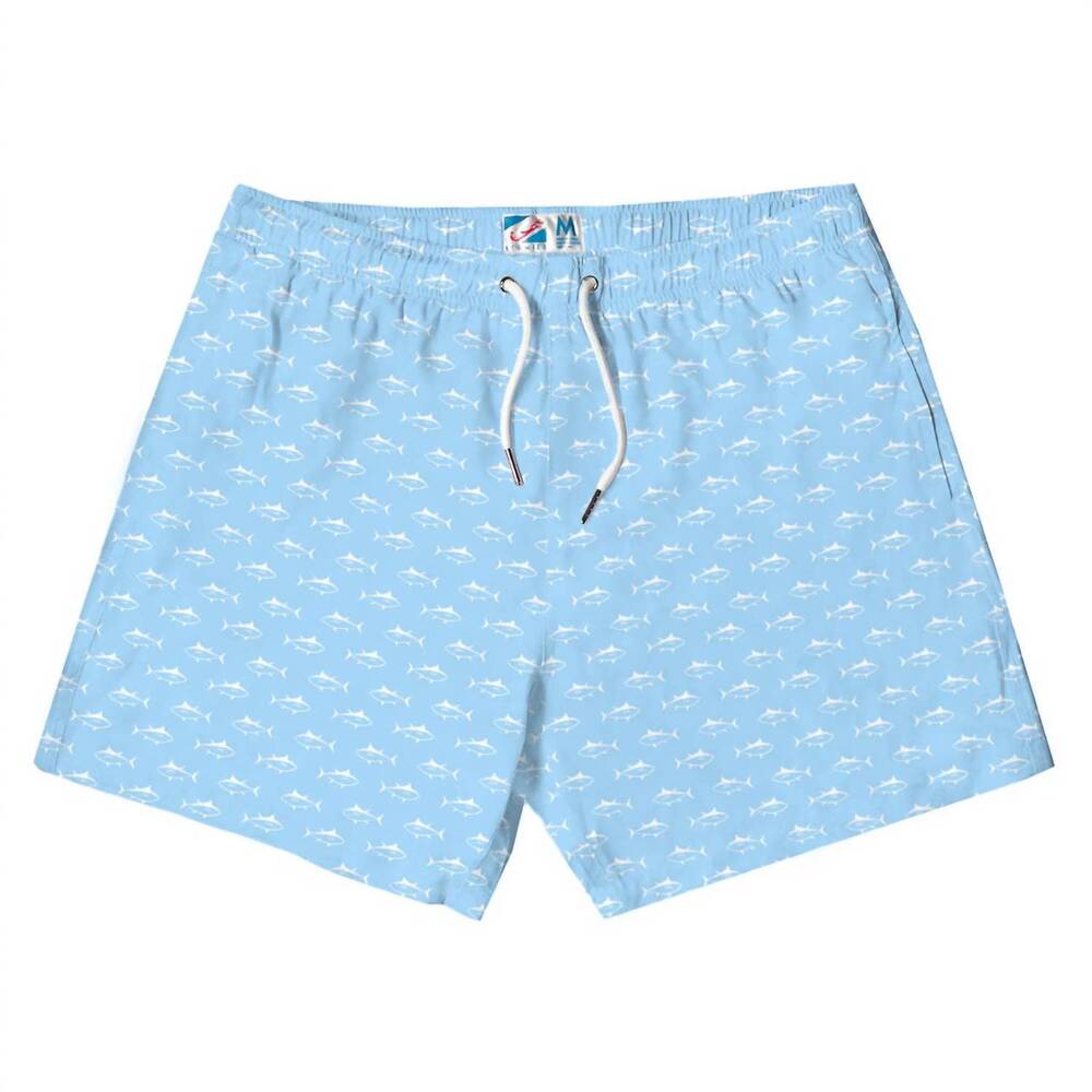 NEW BERMIES men's print swim trunks in light blue tuna